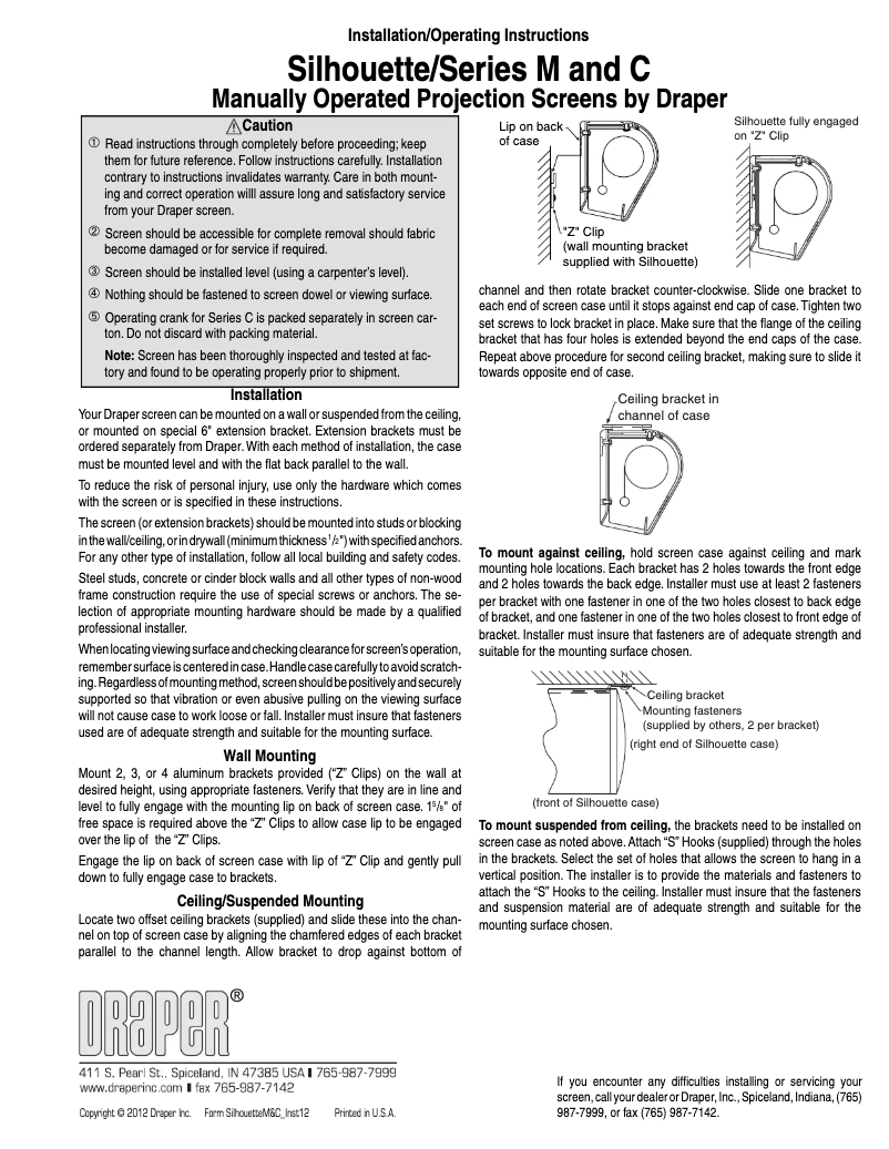 Page n°1 - Manuel utilisateur Draper Silhouette M