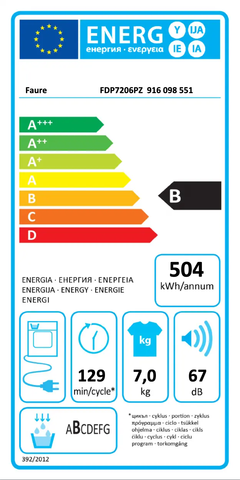 Page n°1 - Label énergétique Faure FDP7206PZ