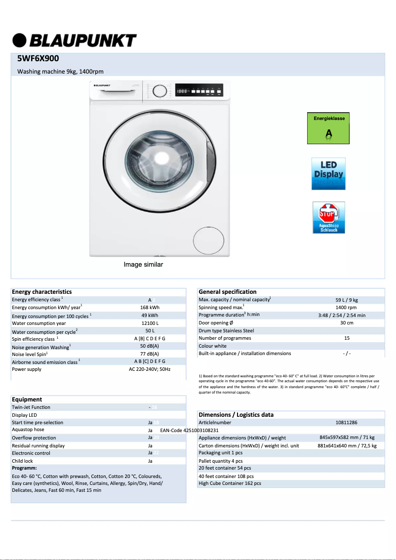 Page n°1 - Fiche technique Blaupunkt 5WF6X900