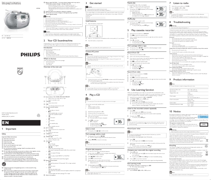 Page n°1 - Manuel utilisateur Philips AZ1066