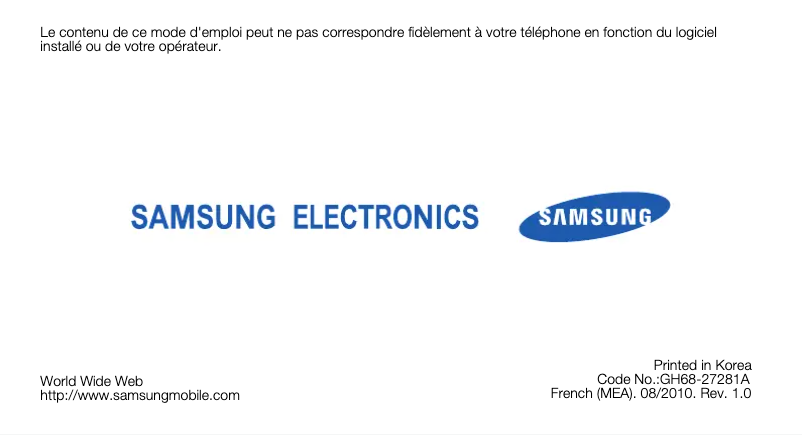 Page n°1 - Manuel utilisateur Samsung Corby Beat GT-M3710
