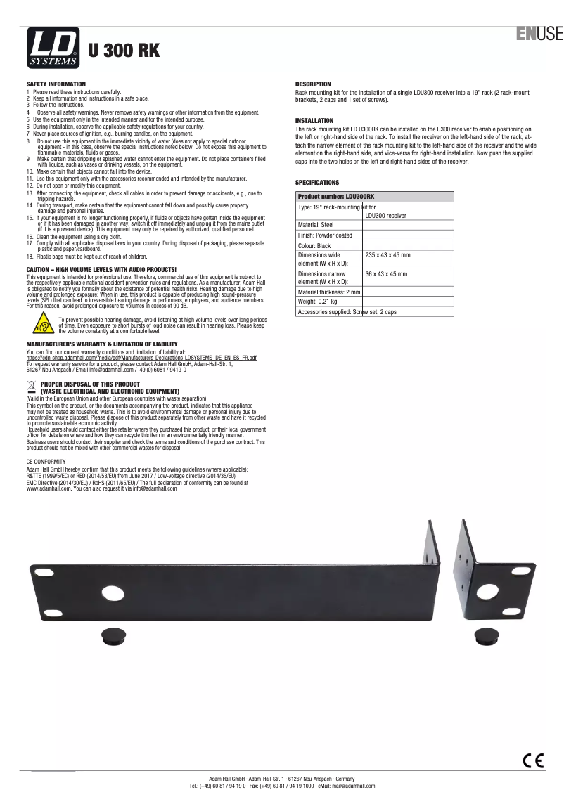 Page n°1 - Manuel utilisateur LD Systems U 300 RK
