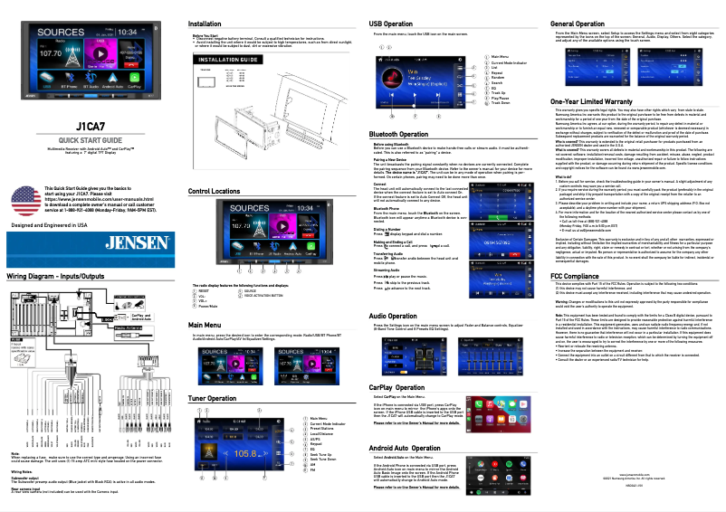 Page 1 de la notice Guide de démarrage rapide Jensen J1CA7