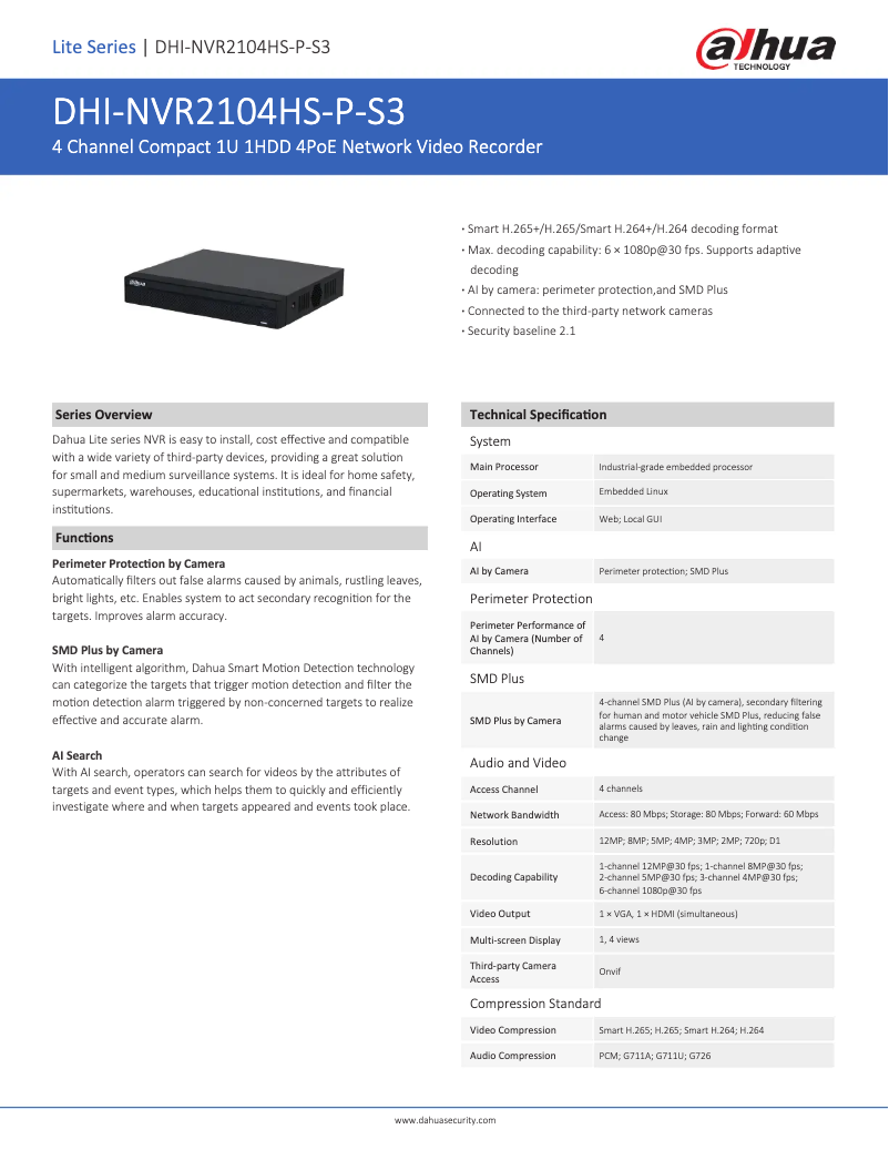 Image de la première page du manuel de l'appareil NVR2104HS-P-S3