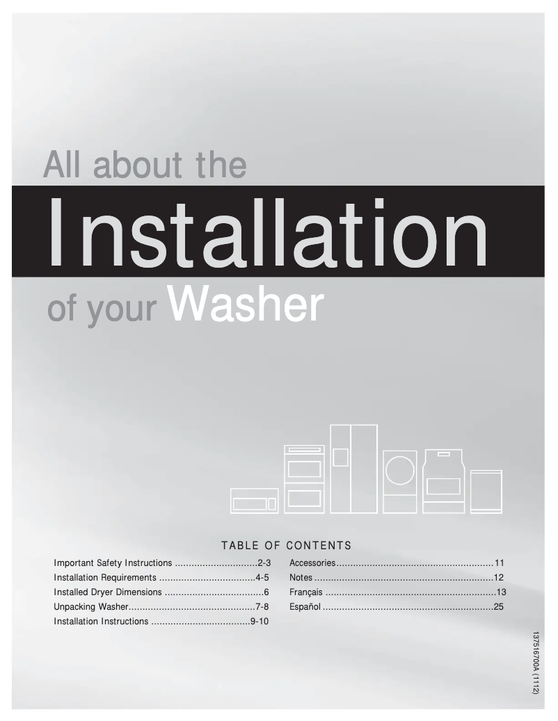 Page 1 de la notice Guide d'installation Frigidaire FAFS4073NR