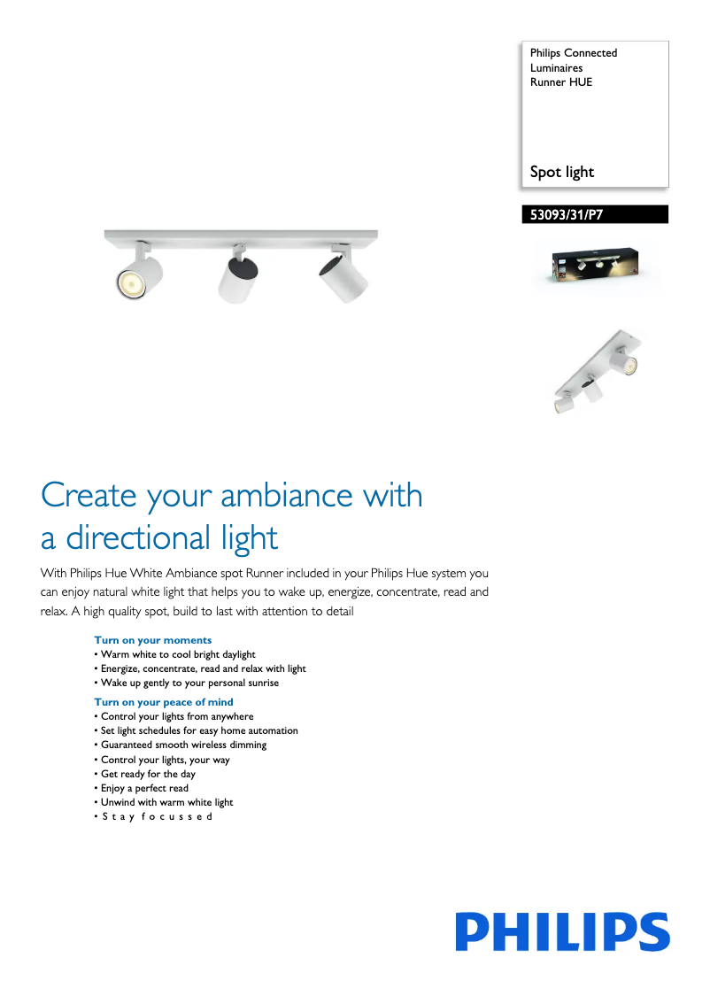 Page 1 de la notice Manuel utilisateur Philips Hue Runner