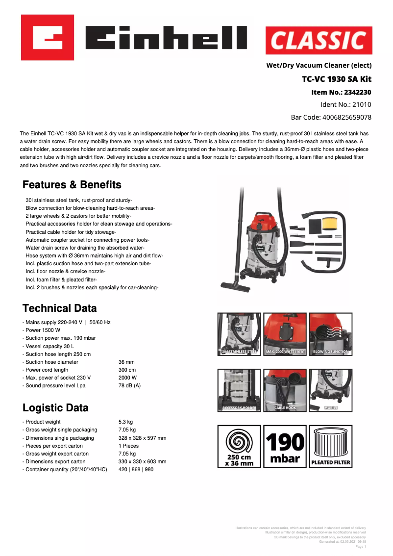 Image de la première page du manuel de l'appareil TC-VC 1930 SA Kit
