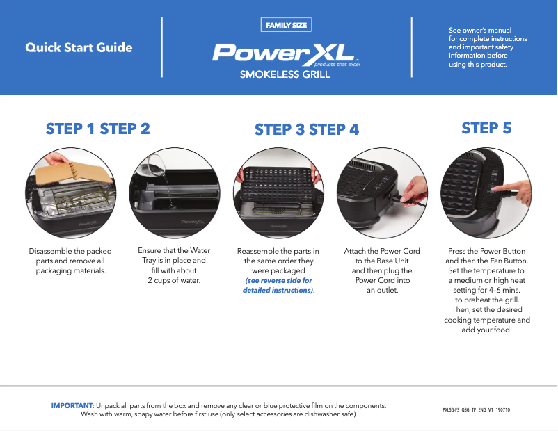 Image de la première page du manuel de l'appareil Smokeless Grill PG-1500XL