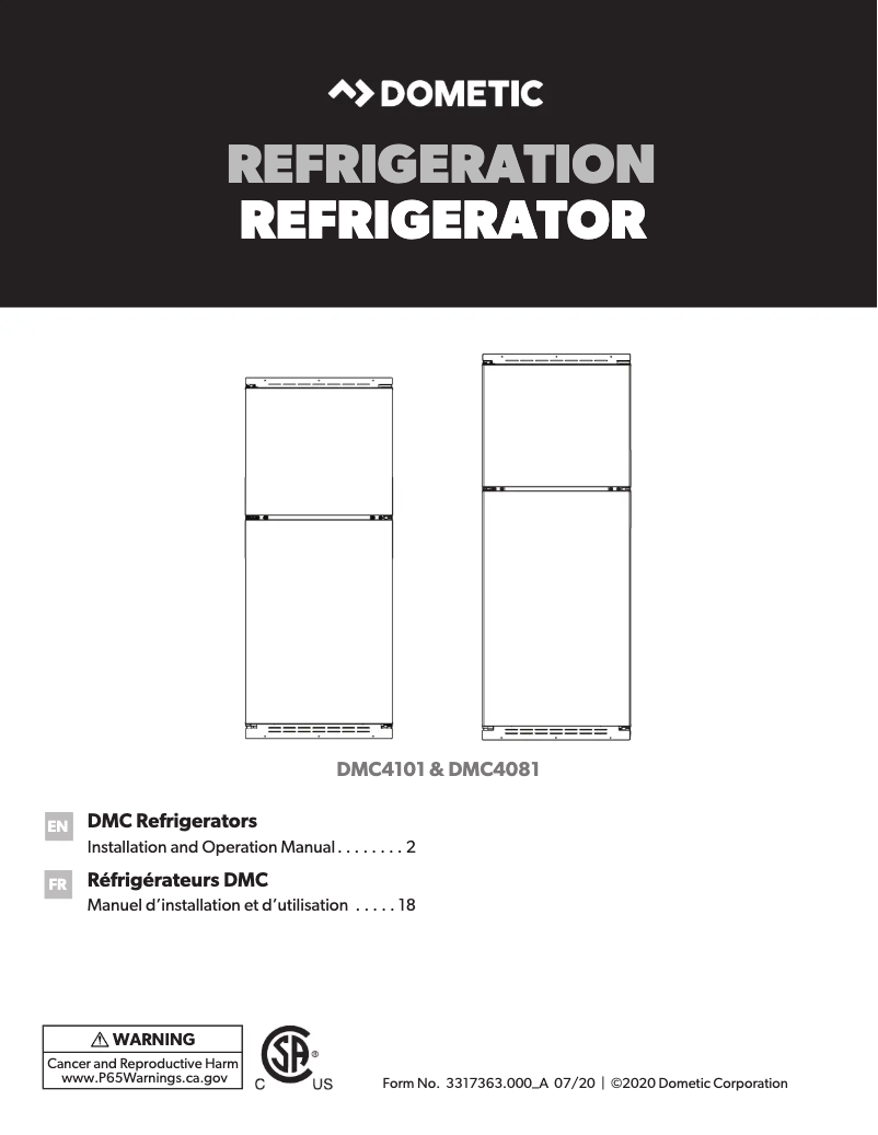 Page 1 de la notice Manuel utilisateur Dometic DMC4101