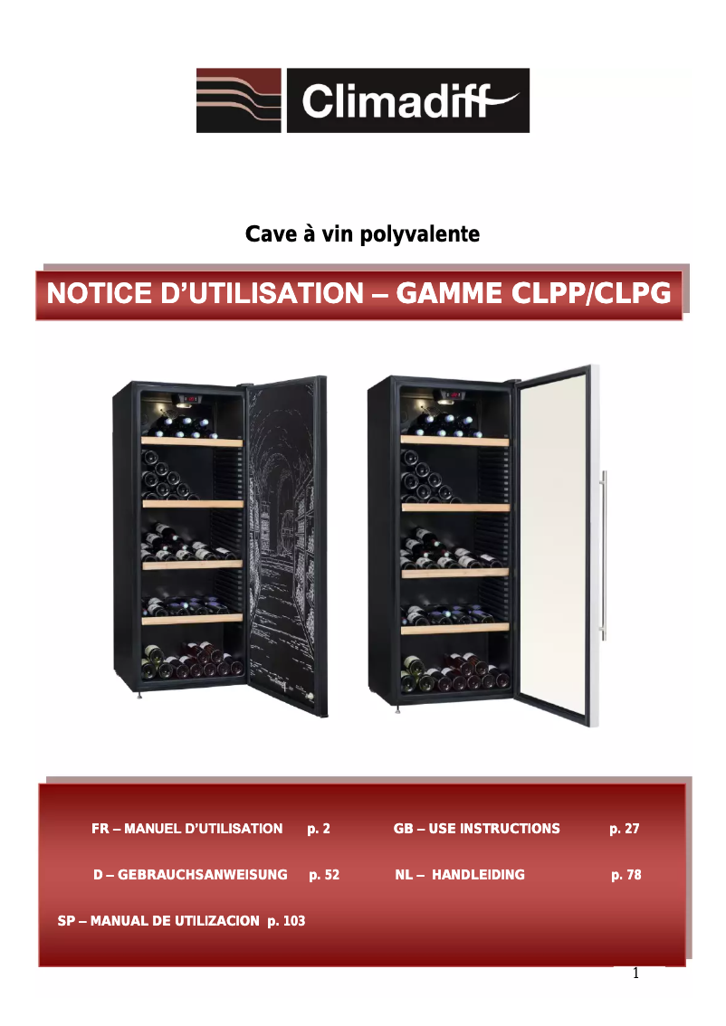 Page 1 de la notice Manuel utilisateur Climadiff CLPG150