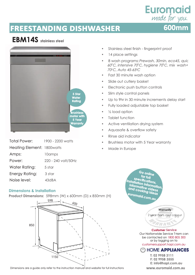 Page n°1 - Fiche technique Euromaid EBM14S