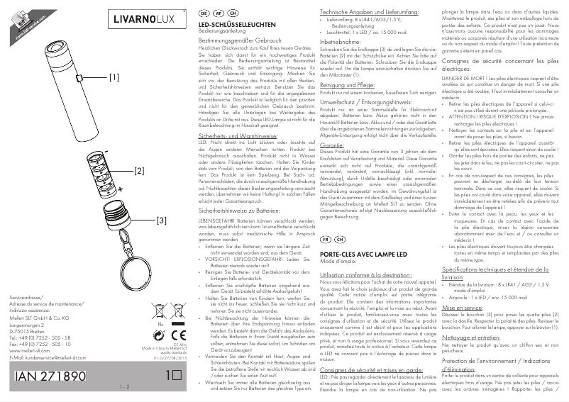 Page 1 de la notice Manuel utilisateur Livarno Lux IAN 271890