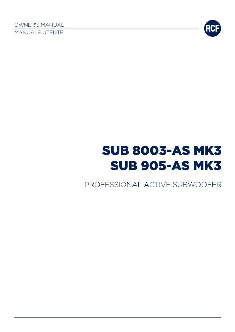 Page 1 de la notice Manuel utilisateur RCF SUB 8003-AS MK3