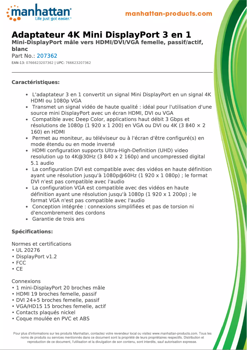 Page 1 de la notice Manuel utilisateur Manhattan 207362