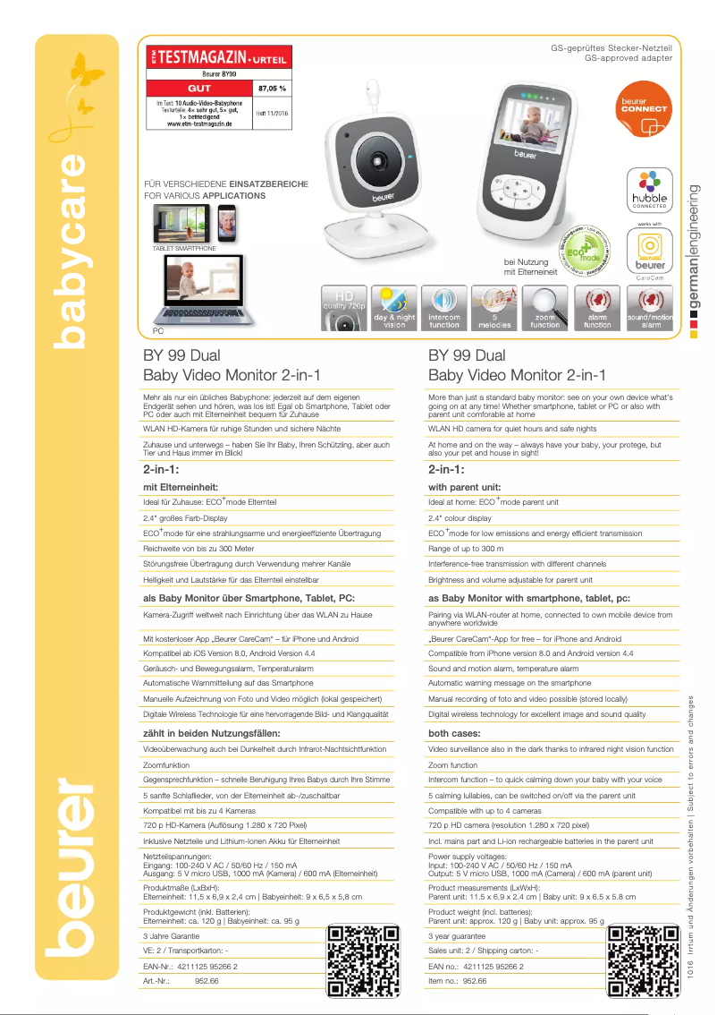 Página 1 del manual Ficha técnica Beurer BY 99 Dual