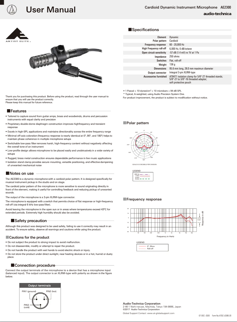 Page n°1 - Manuel utilisateur Audio-Technica AE2300