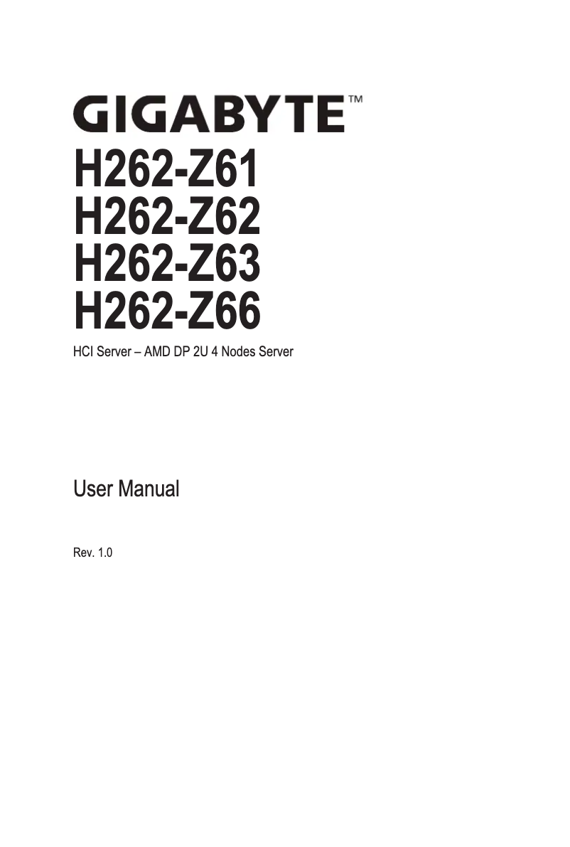 Page 1 de la notice Manuel utilisateur Gigabyte H262-Z66