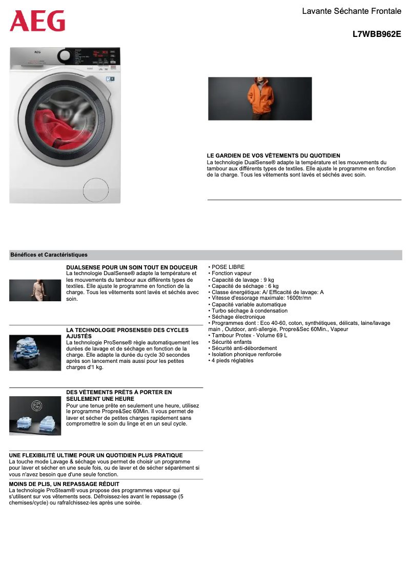 Page n°1 - Fiche technique AEG L7WBB962E