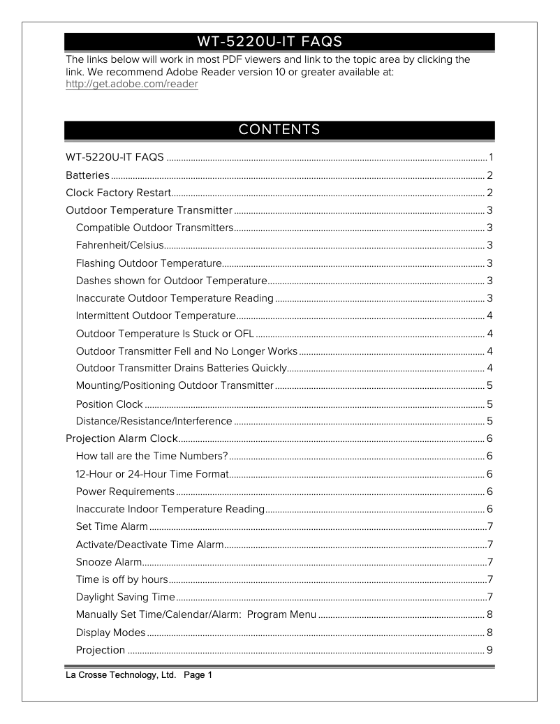 Page n°1 - FAQ La Crosse Technology WT-5220U-IT