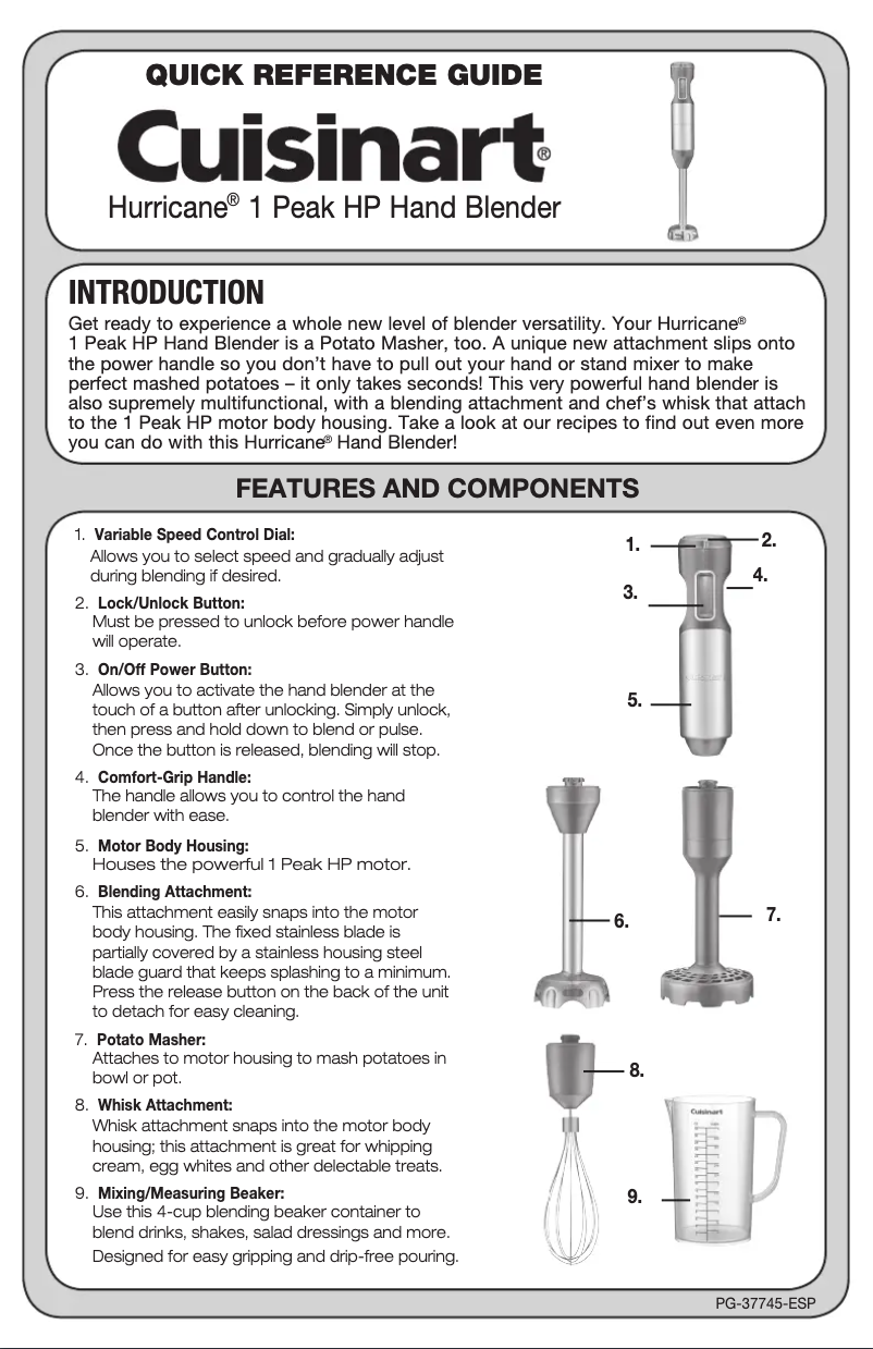 Page 1 de la notice Manuel utilisateur Cuisinart Hurricane CSB-750H