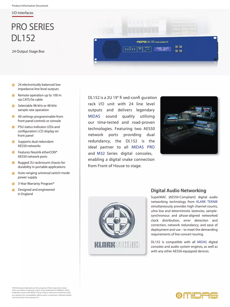 Page n°1 - Fiche technique Midas DL152