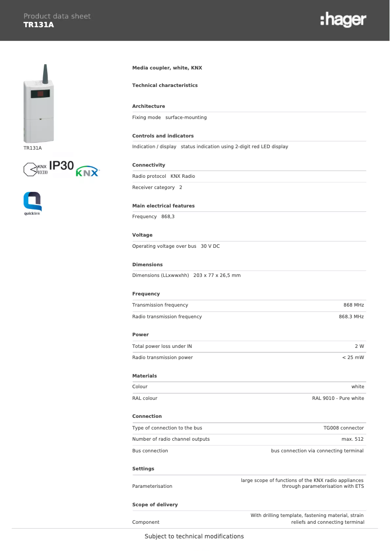 Image de la première page du manuel de l'appareil TR131A