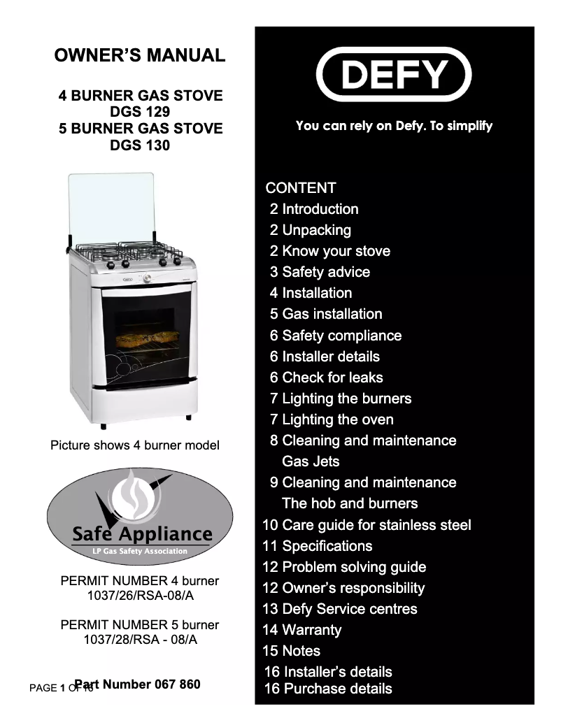 Page n°1 - Manuel utilisateur Defy DGS130