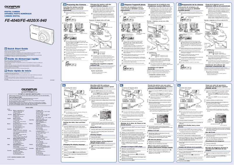 Page 1 de la notice Guide de démarrage rapide Olympus FE-4040