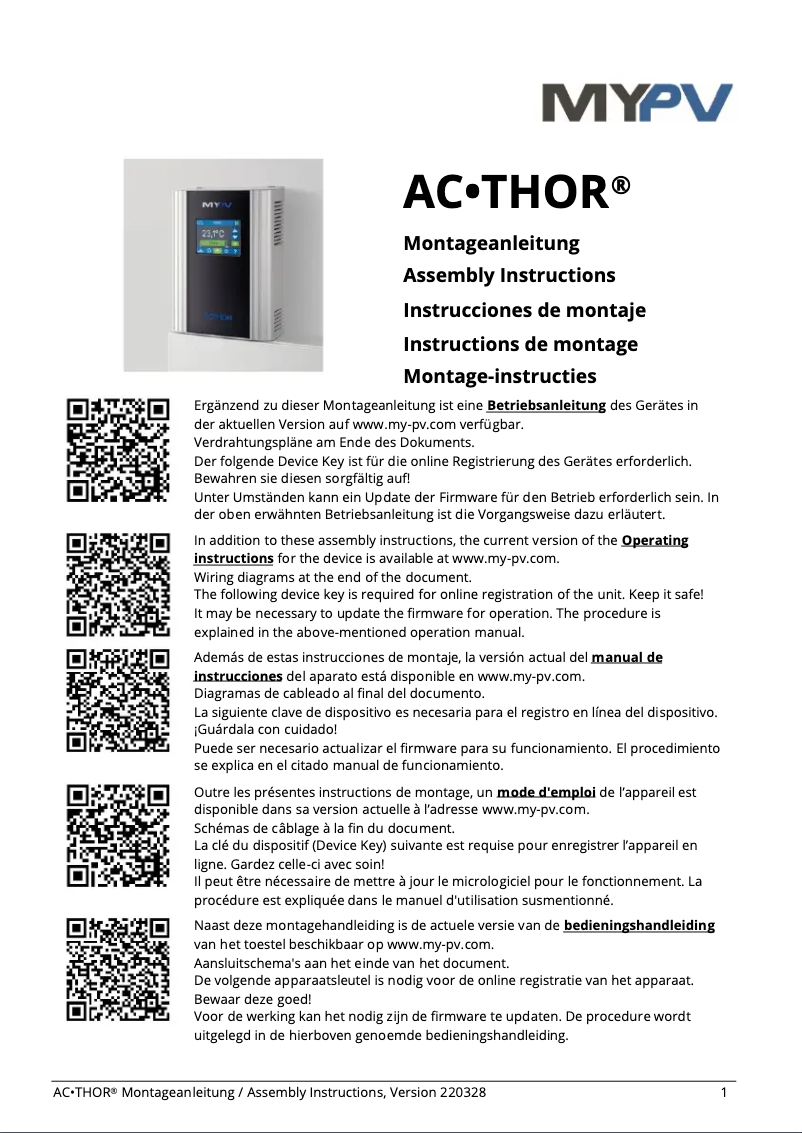 Page n°1 - Manuel utilisateur My-PV AC•THOR