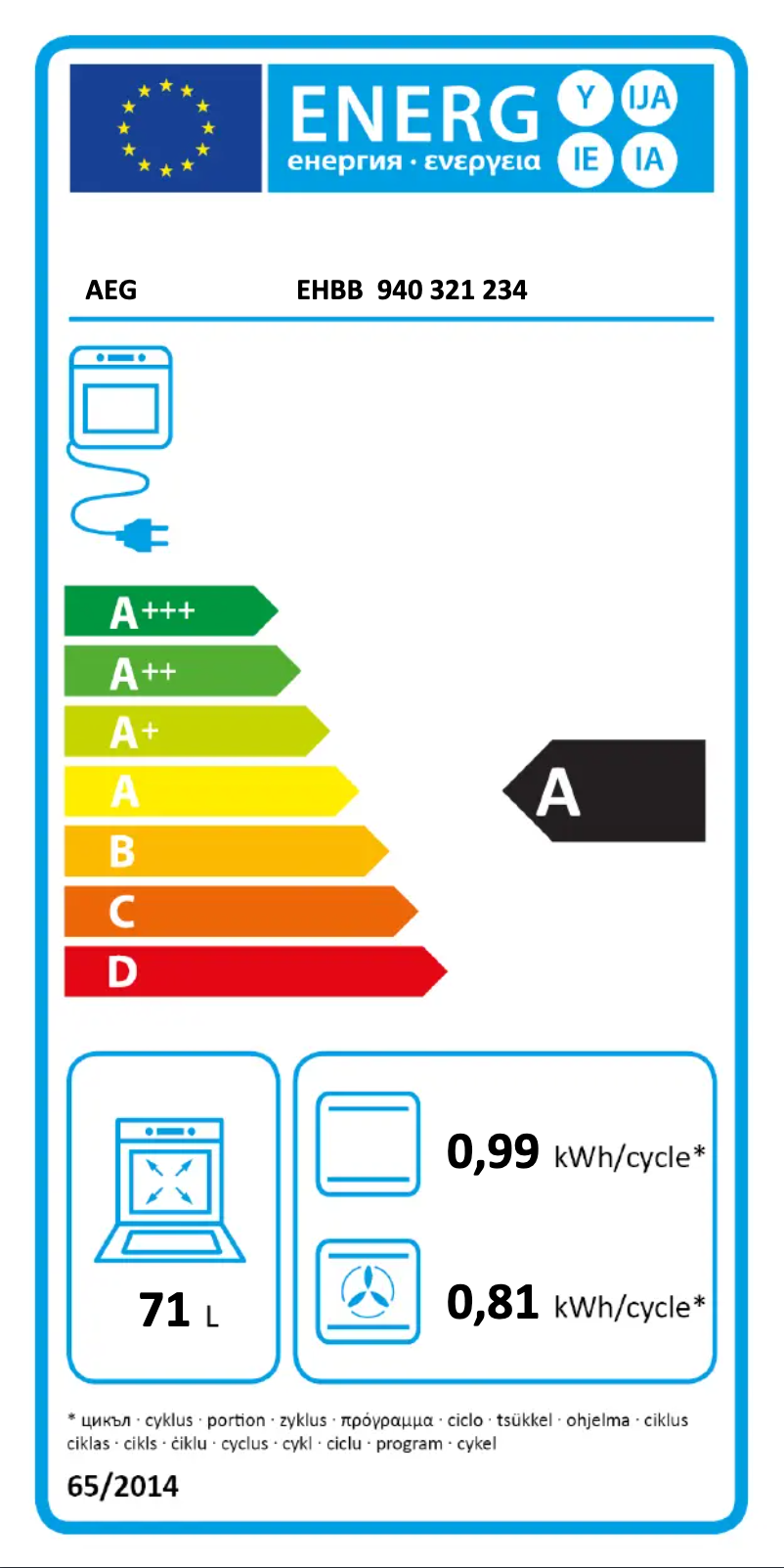 Page n°1 - Label énergétique AEG EHBB