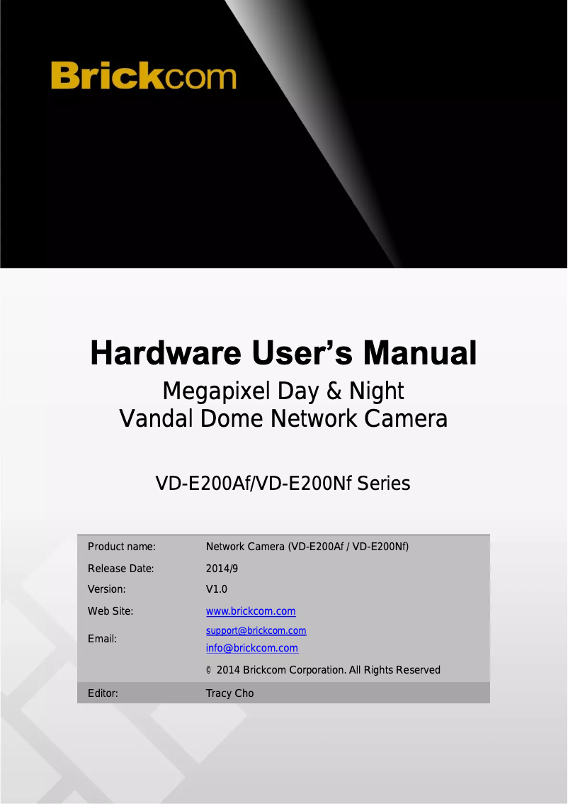 Page n°1 - Manuel utilisateur Brickcom VD-E200NF