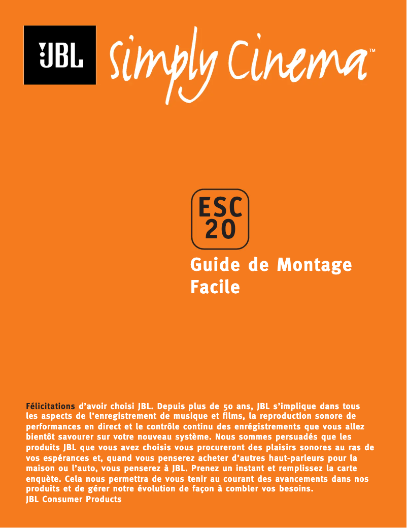 Page n°1 - Manuel utilisateur JBL Simply Cinema ESC200