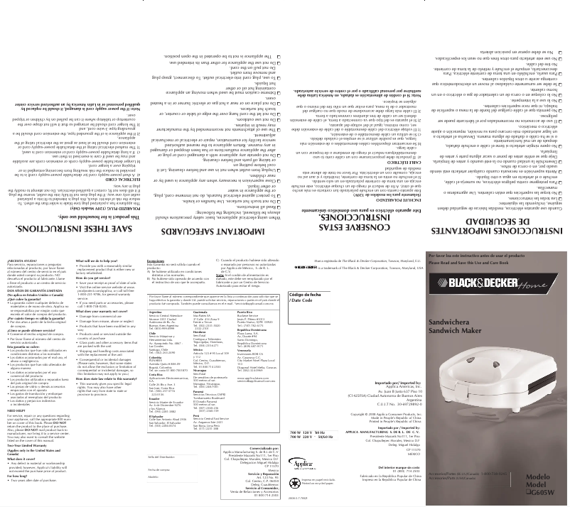 Page n°1 - Manuel utilisateur Black & Decker G605W