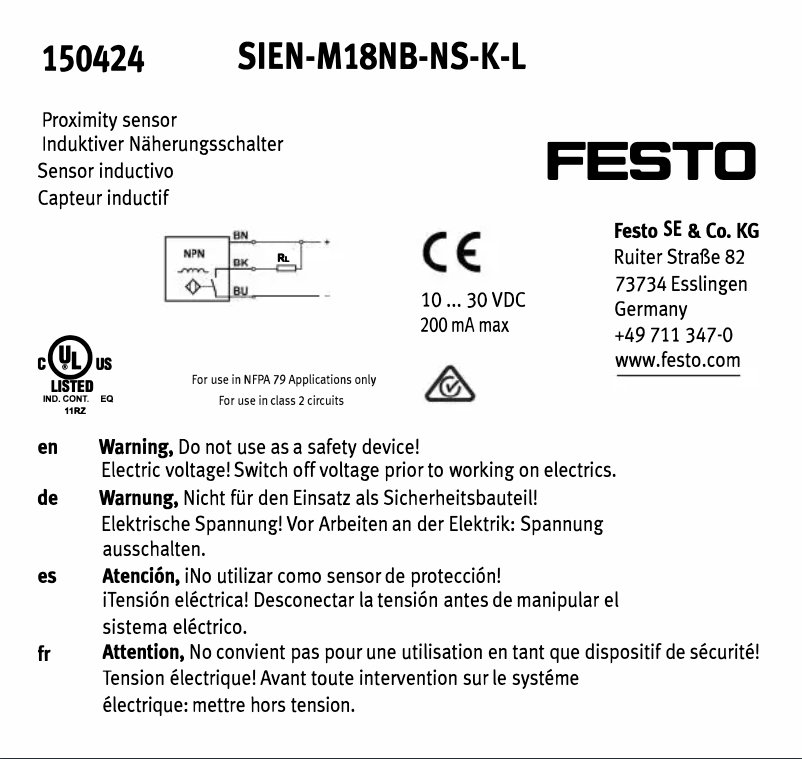 Page n°1 - Manuel utilisateur Festo SIEN-M18NB-NS-K-L
