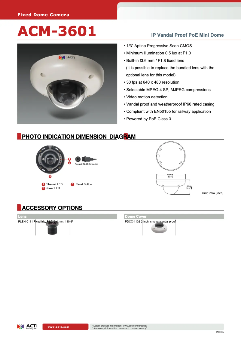 Page n°1 - Fiche technique ACTi ACM-3601