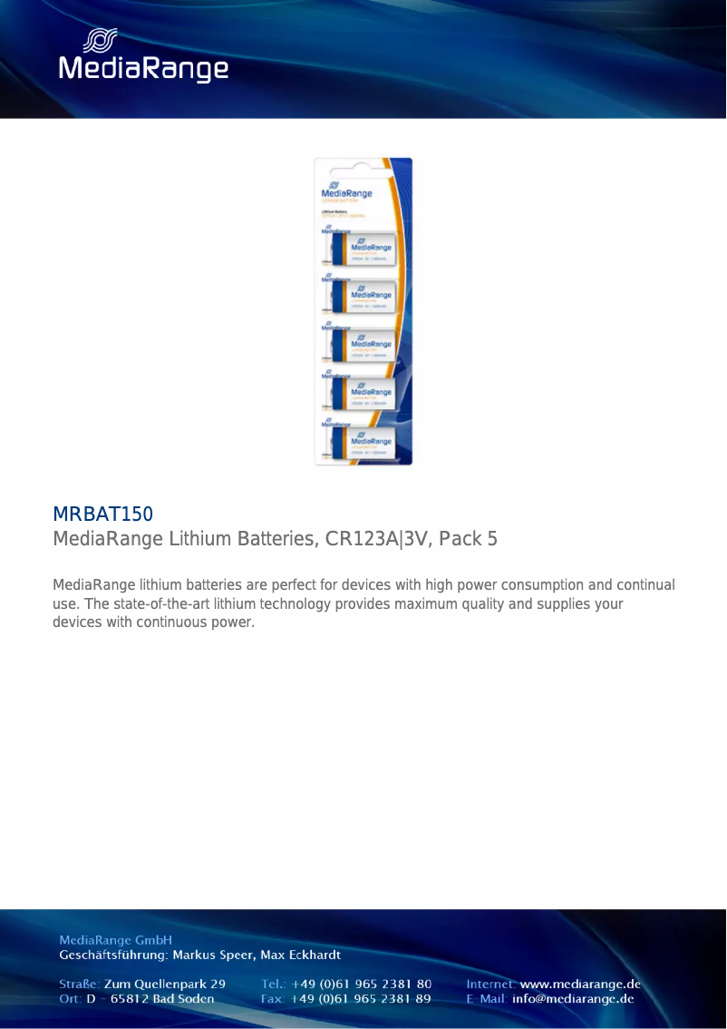 Page 1 de la notice Manuel utilisateur MediaRange MRBAT150