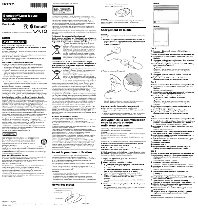 Page n°1 - Manuel utilisateur Sony VGP-BMS77