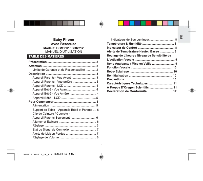 Image de la première page du manuel de l'appareil BBM212
