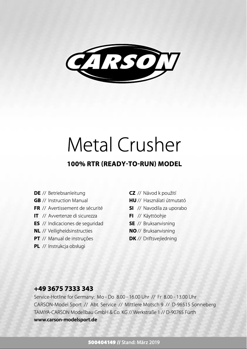 Page n°1 - Manuel utilisateur Carson Metal Crusher