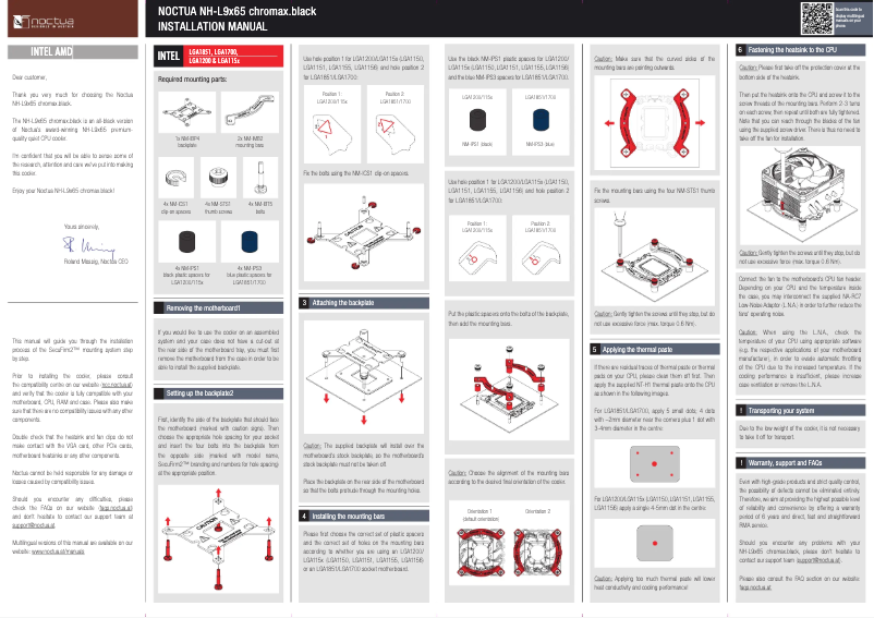 Page 1 de la notice Manuel utilisateur Noctua NH-L9x65 chromax.black