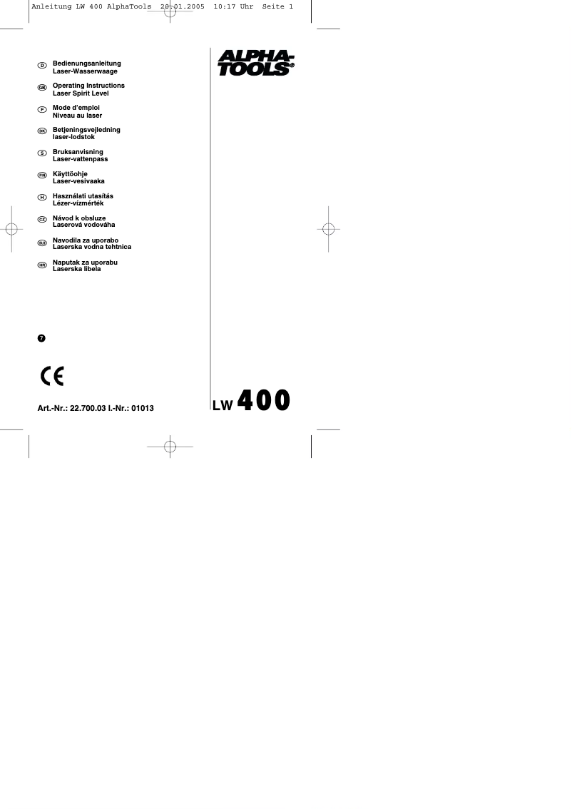 Image de la première page du manuel de l'appareil LW 400