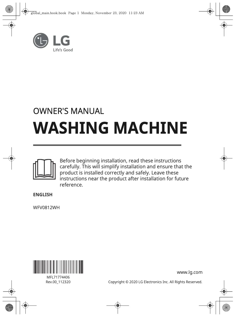 Page 1 de la notice Manuel utilisateur LG WFV0812XM