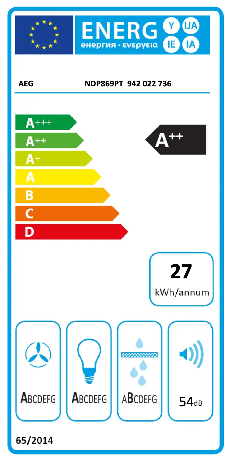 Page 1 de la notice Label énergétique AEG NDP869PT