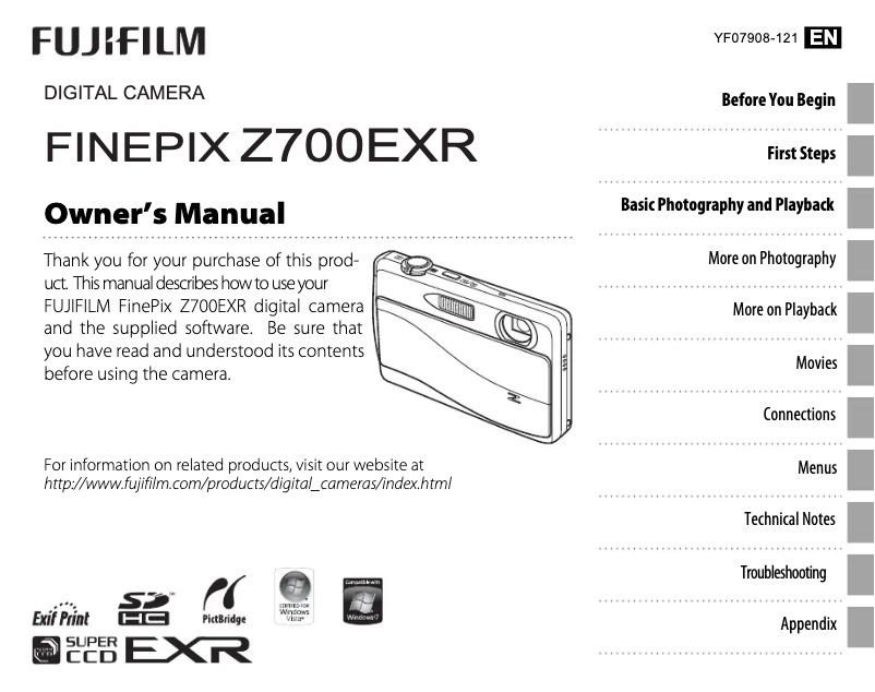 Page 1 de la notice Manuel utilisateur Fujifilm FinePix Z700