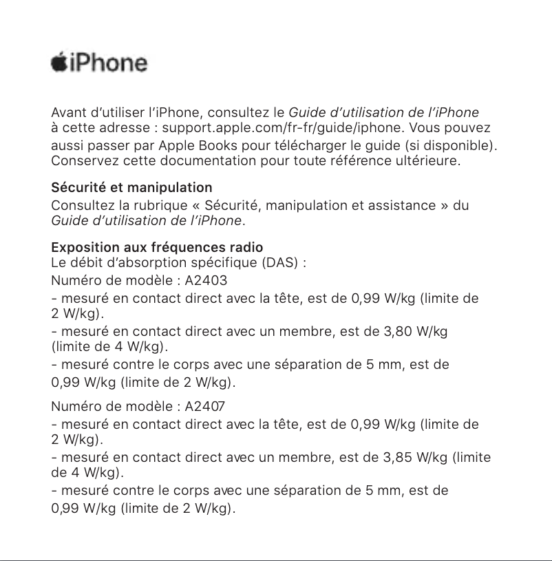Image de la première page du manuel de l'appareil iPhone XR
