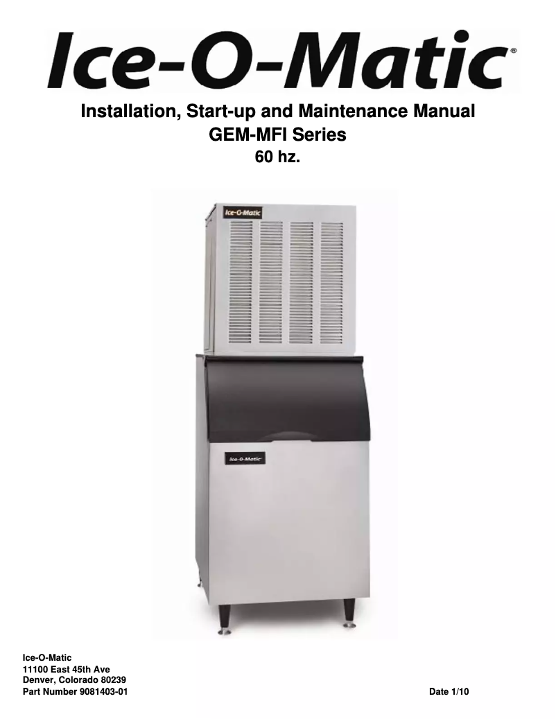 Page n°1 - Manuel d'utilisation et d'entretien Ice-O-Matic GEM0650A