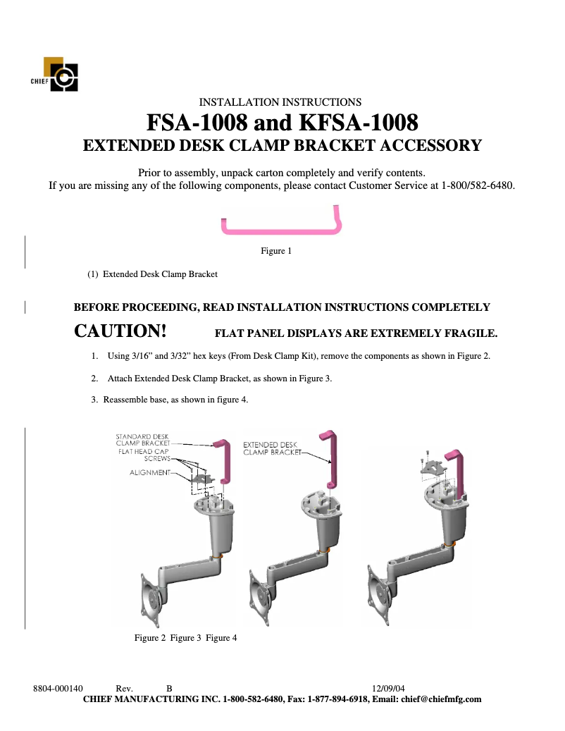 Page 1 de la notice Manuel utilisateur Chief KSA1008S
