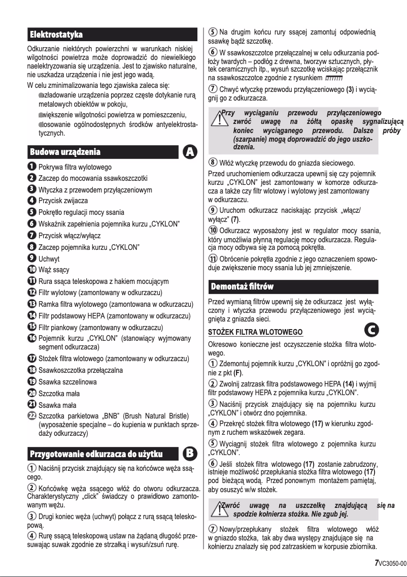 Page 1 de la notice Manuel utilisateur Zelmer Pluser VC3050.0 SK