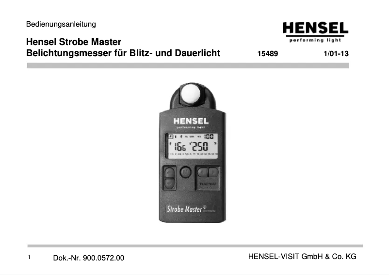 Page 1 de la notice Manuel utilisateur Hensel Strobe Master