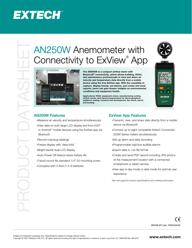 Página 1 del manual Ficha técnica Extech AN250W